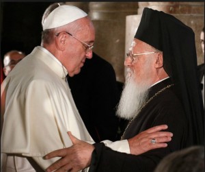 Orthodox leader greets Pope Francis at Istanbul airport